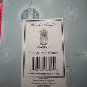 6" Angel with Church Figurine - Silver